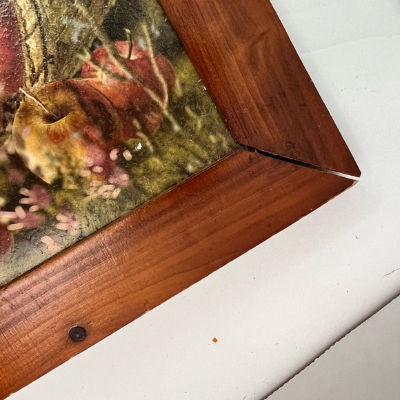 Country ROOSTER Print/Picture in Wooden Frame 12”X 17” Apples, Sunflowers, Barn - Picture 9 of 10